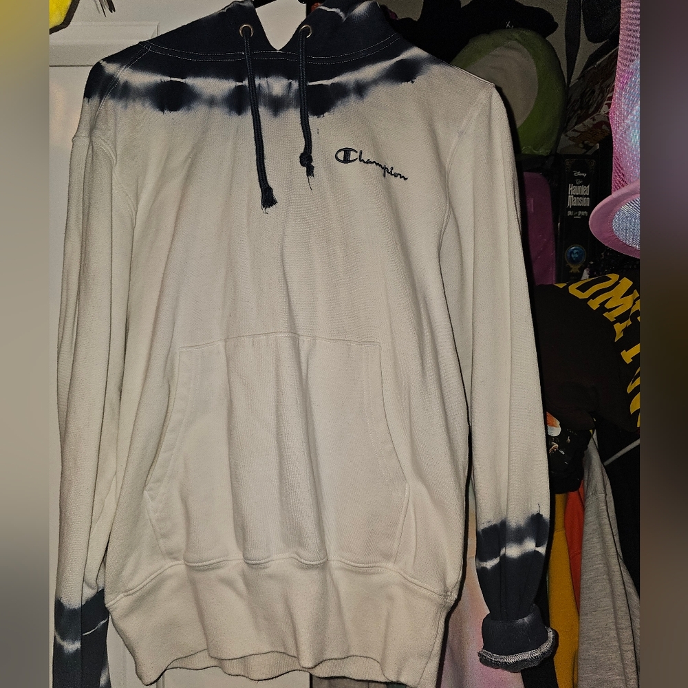 Champion White and Blue Tie-Dye Hoodie
